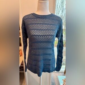 Trina Turk open knit crochet sweater Williamsburg blue M